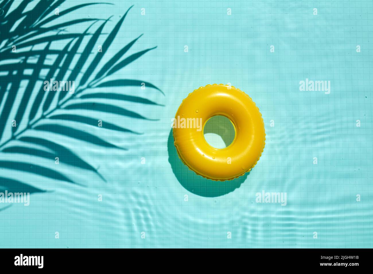 Swimming pool top view background. Water ring and palm shadows. Stock Photo