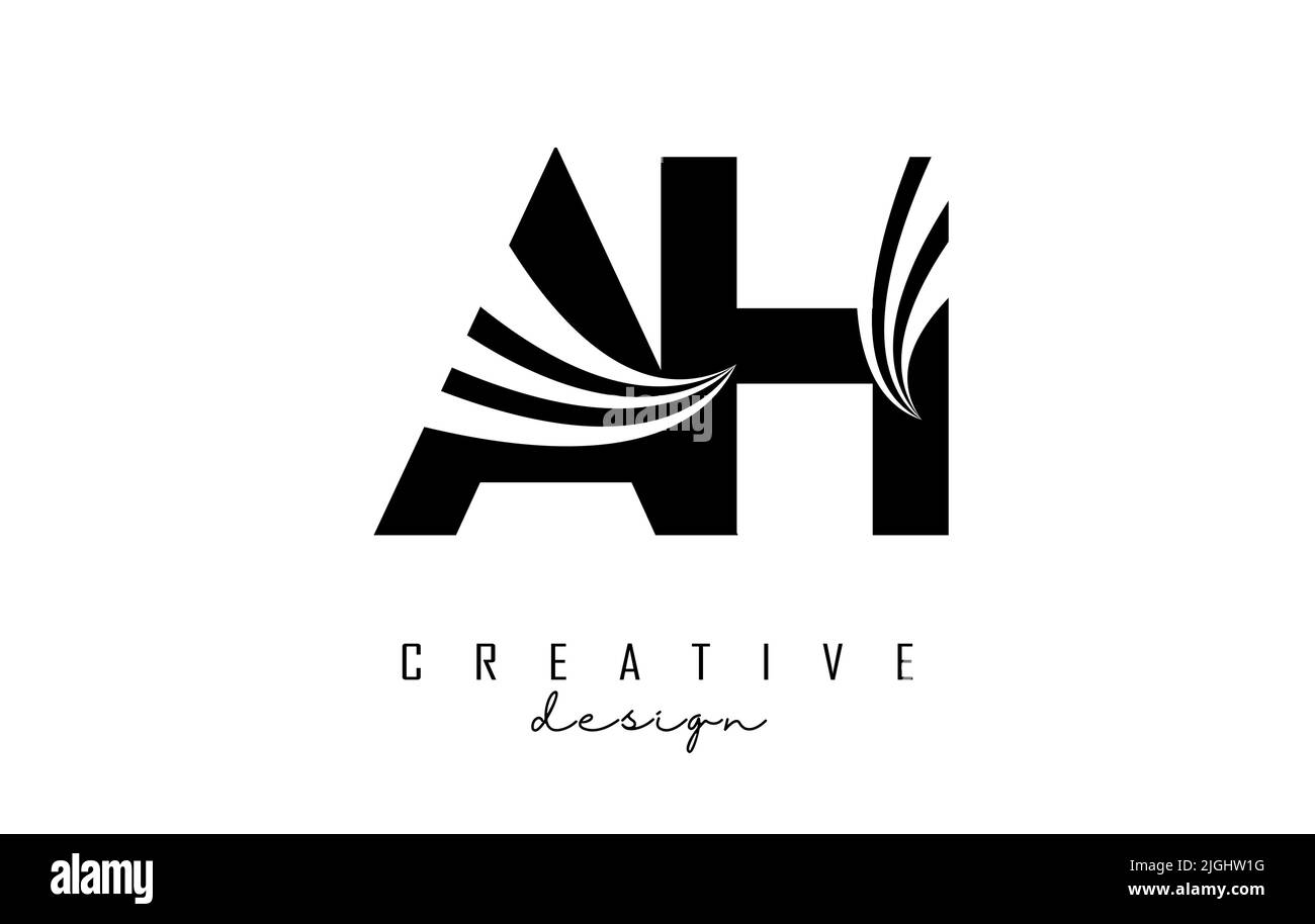 Creative clack letter AH A H logo with leading lines and road concept ...
