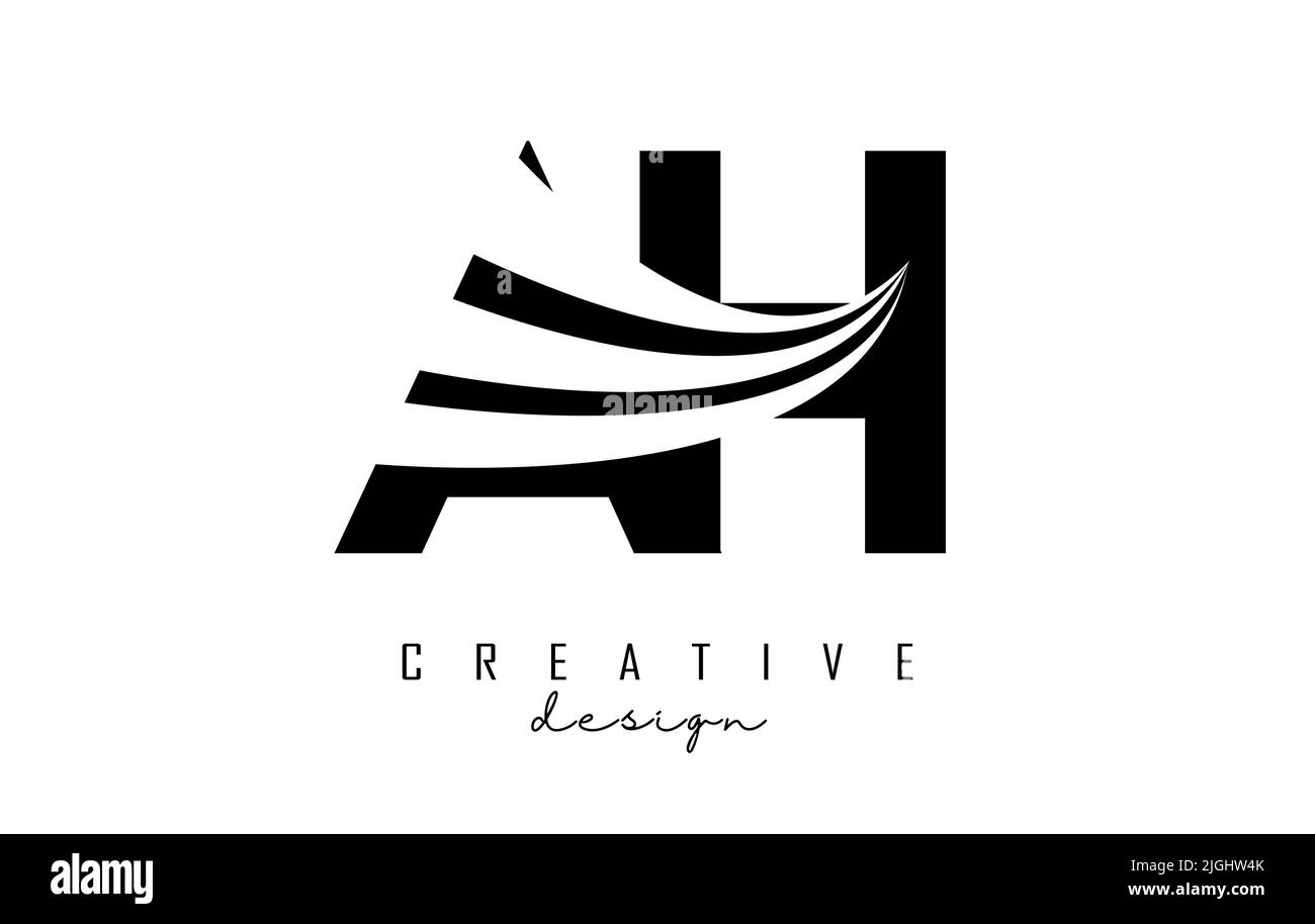 Creative clack letter AH A H logo with leading lines and road concept ...