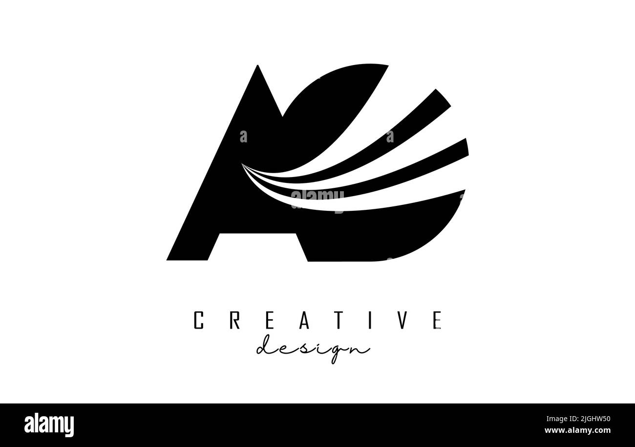 Creative clack letter AO A O logo with leading lines and road concept ...