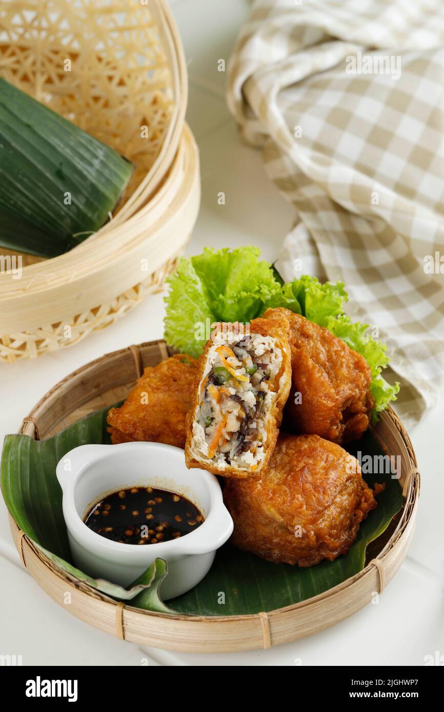 Stuffed Fried Tofu or Gehu or Tahu Isi Served with Spicy Sweet Soy ...