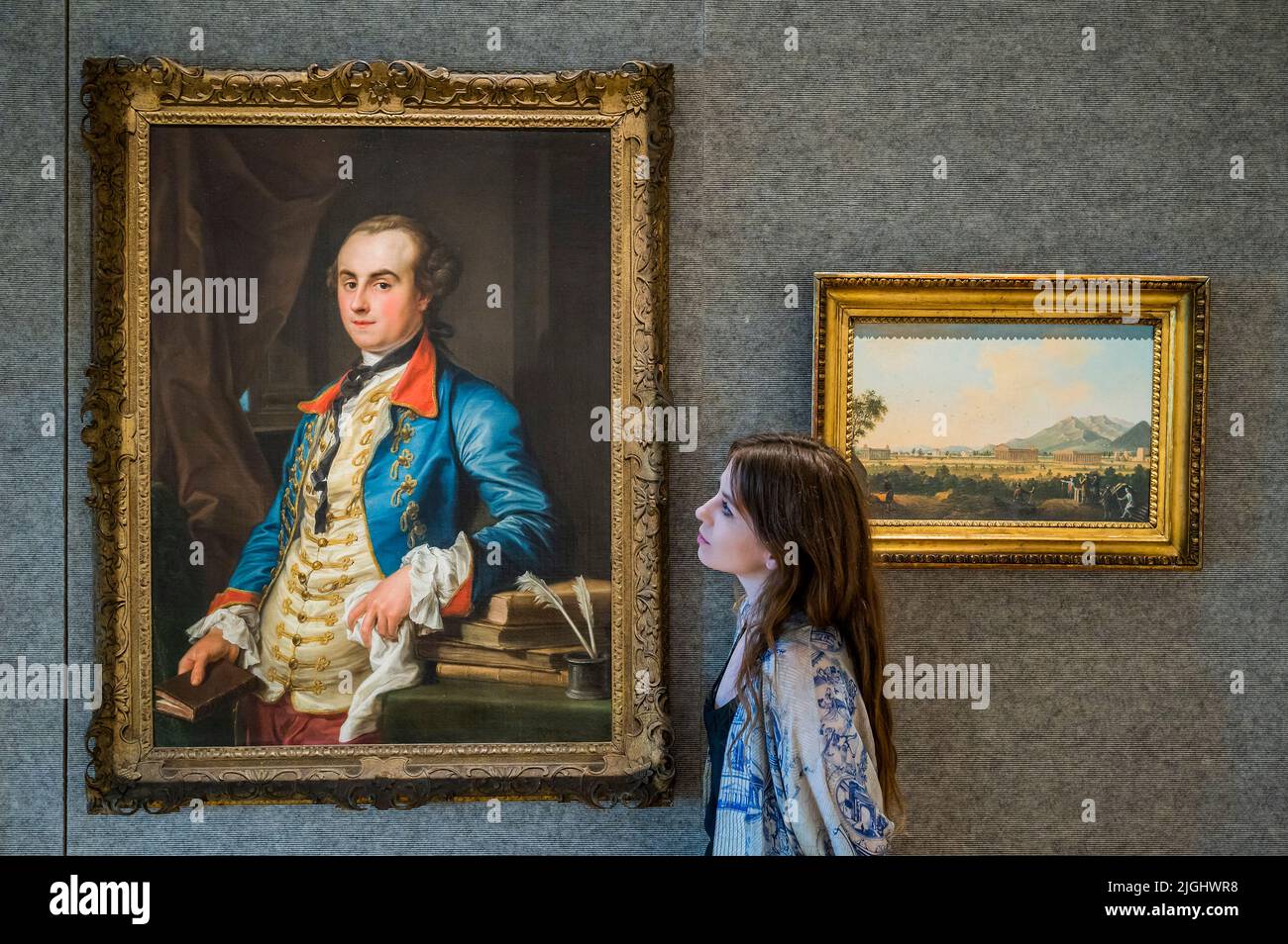 London, UK. 11th July, 2022. Portrait of Edward Solly by Pompeo Batoni. Estimate: £120,000-180,000 with other works - The Grand Tour sale at Bonhams New Bond Street. The sale itself will take place on Thursday 14 July in London Credit: Guy Bell/Alamy Live News Stock Photo