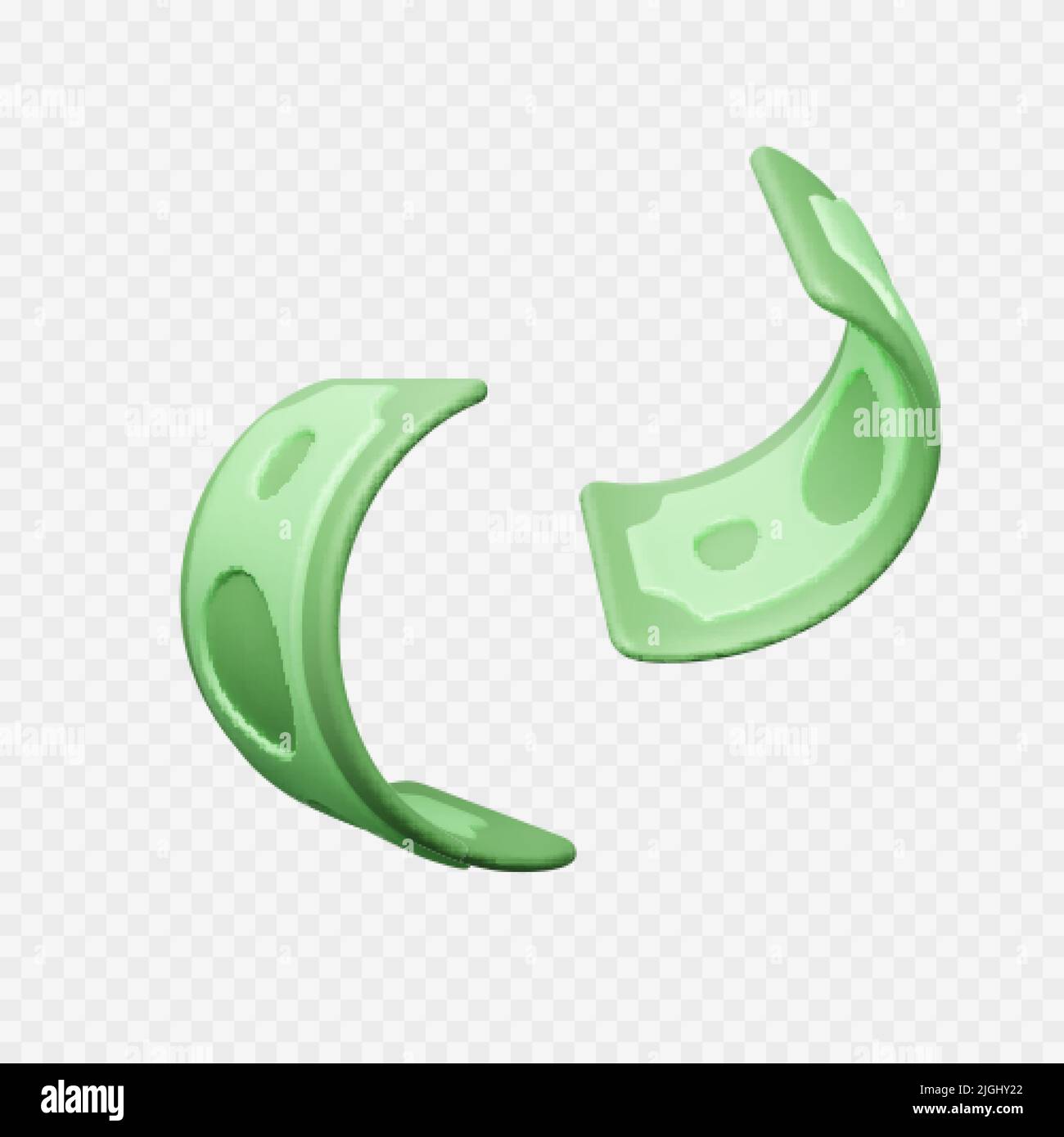 Twisted Dollar Bill. Green 3d render american money. Dollar banknote in cartoon style. Vector illustration isolated on transparent background Stock Vector