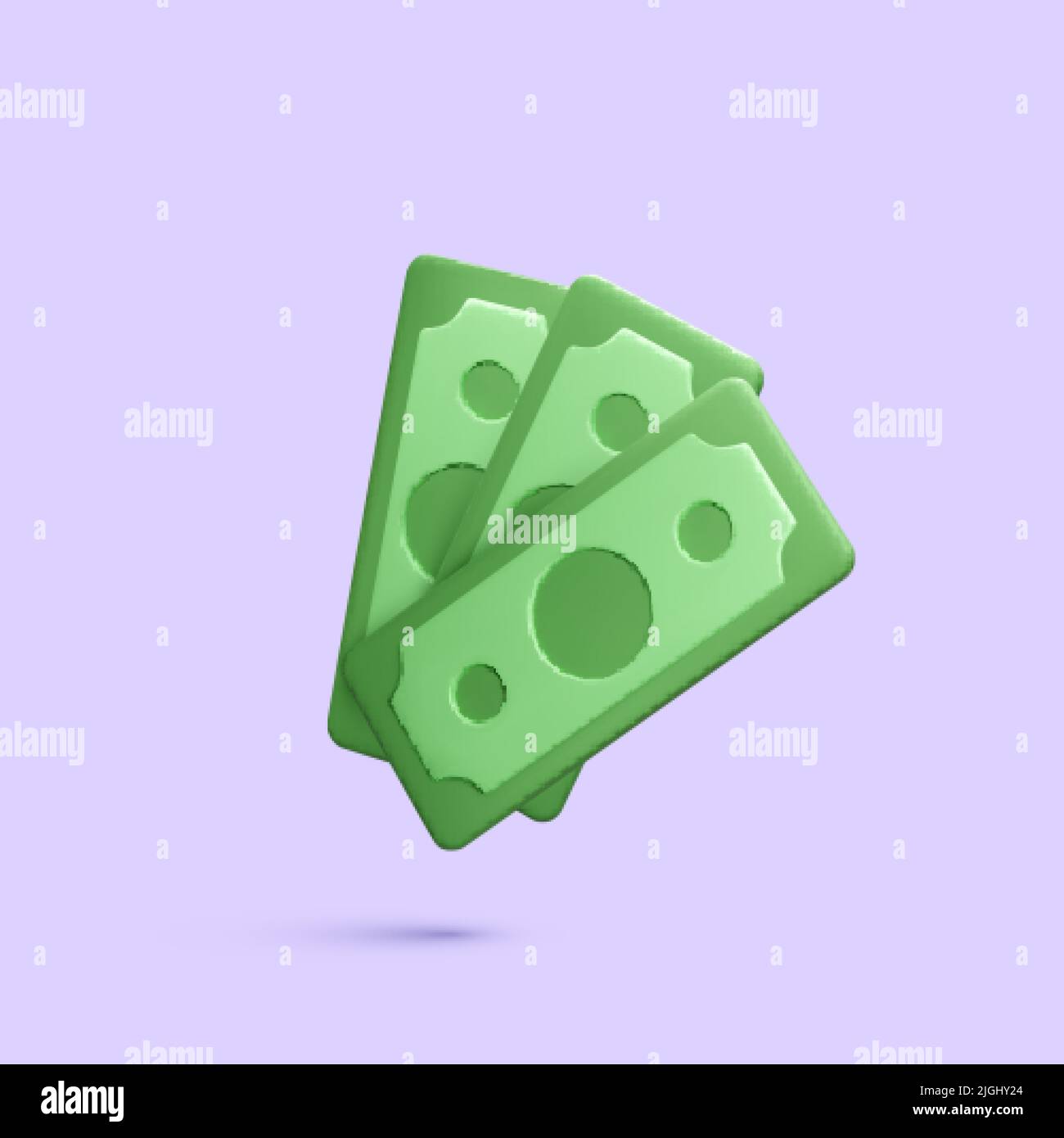 Dollar banknote. Green paper bill. Fly cartoon money isolated on purple background. Vector illustration Stock Vector
