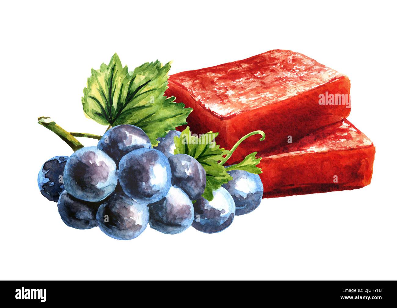 Homemade grape marmalade, jam, jelly. Hand drawn watercolor