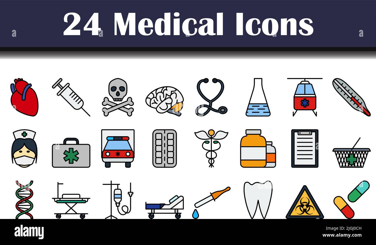 Medical Icon Set. Editable Bold Outline With Color Fill Design. Vector ...