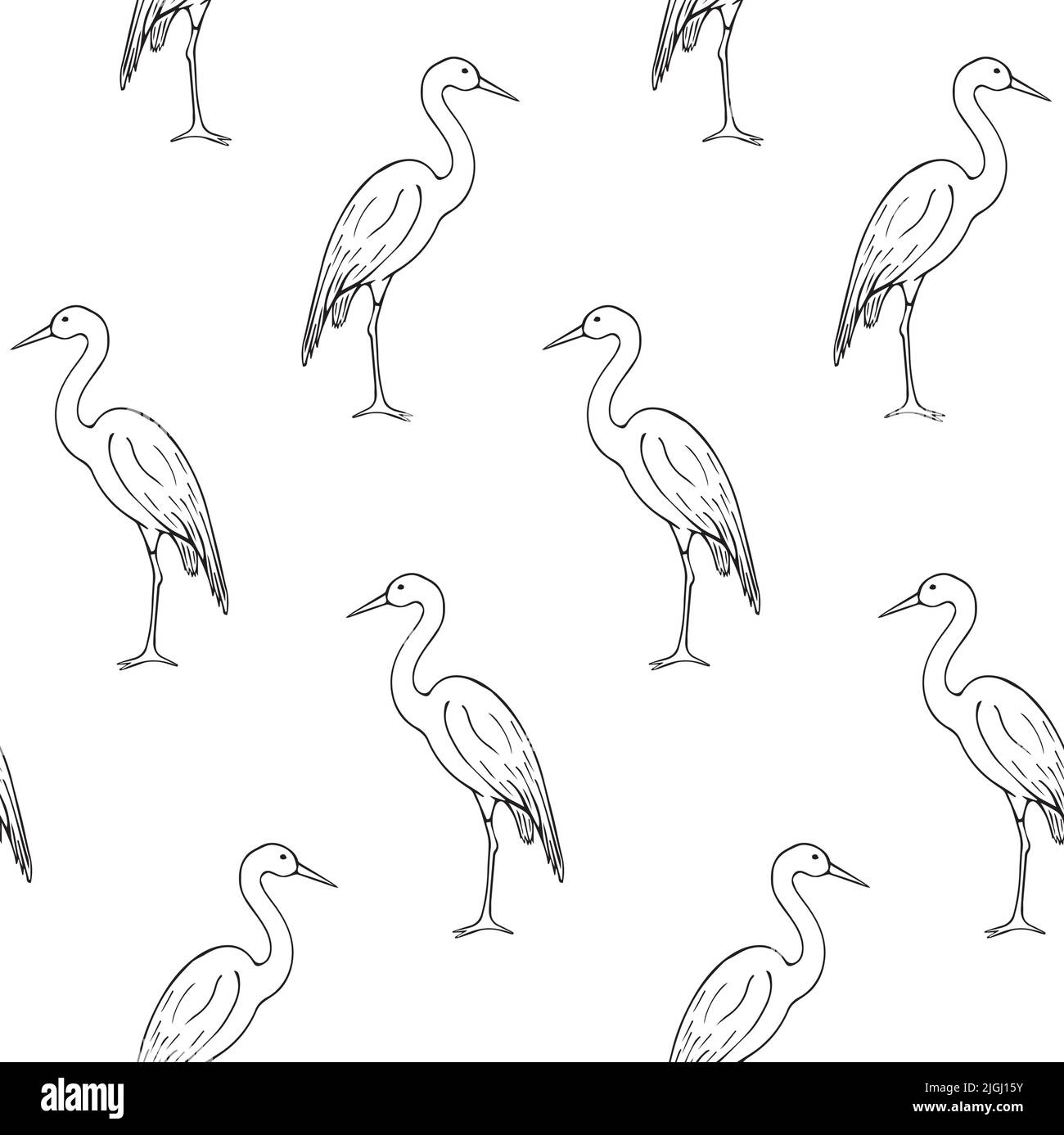 Vector seamless pattern of hand drawn heron Stock Vector