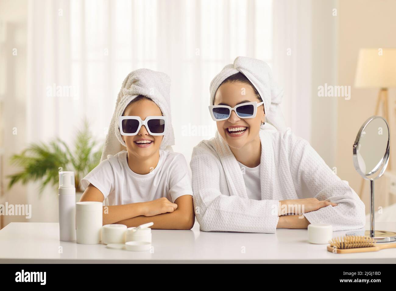 Mother and Daughter Had a Day of Spa. they Have Fun in White Bath Towels  Stock Image - Image of health, luxury: 105008699