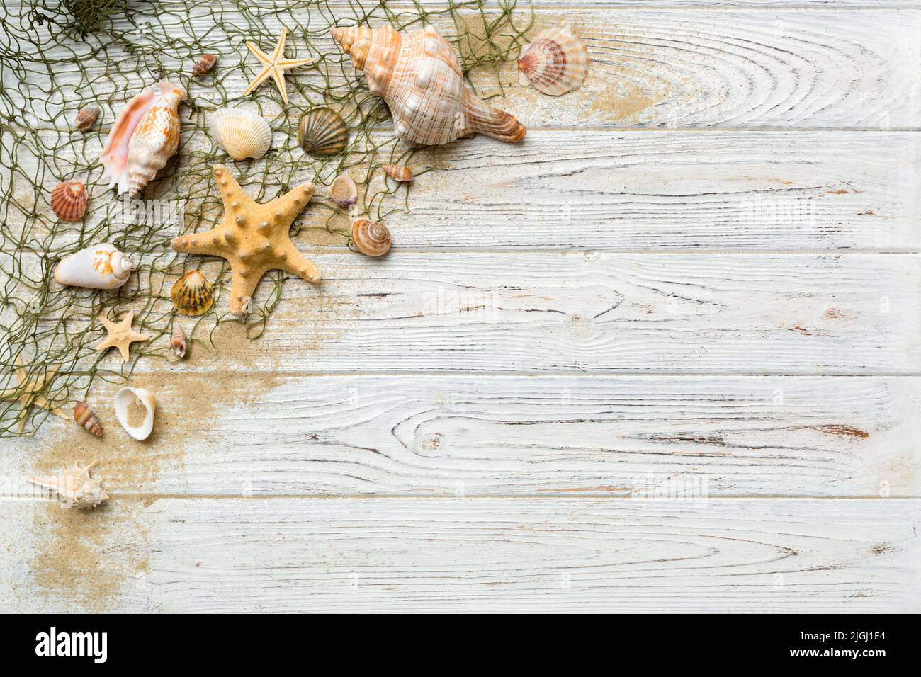 Summer time concept Flat lay composition with beautiful starfish and ...