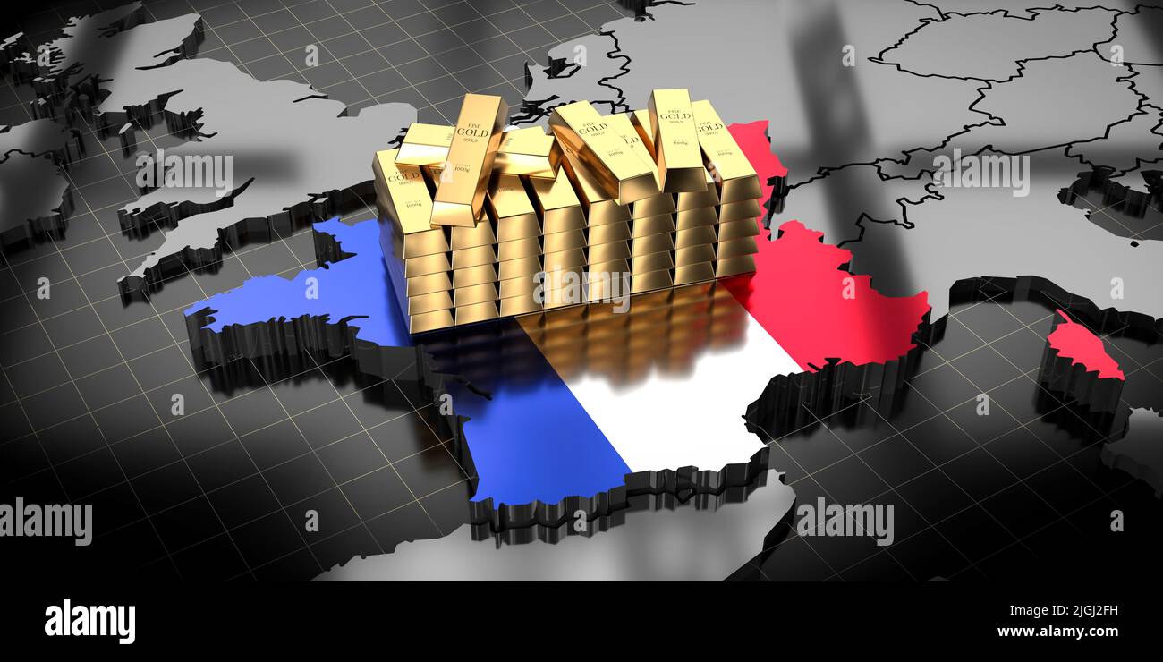 France map and flag, gold ingots - 3D illustration Stock Photo - Alamy