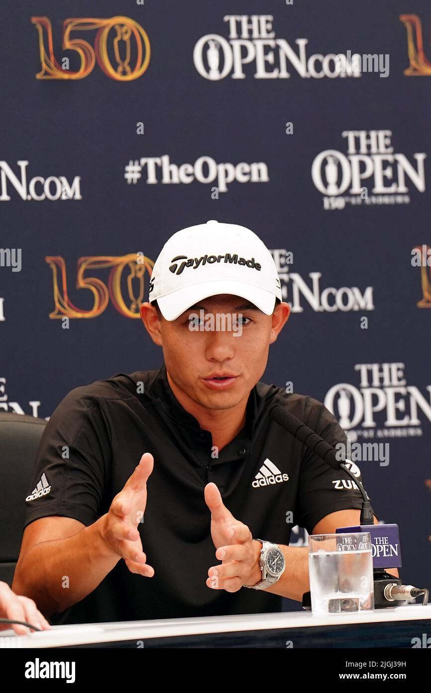Collin Morikawa during a press conference on a practice day at the Old