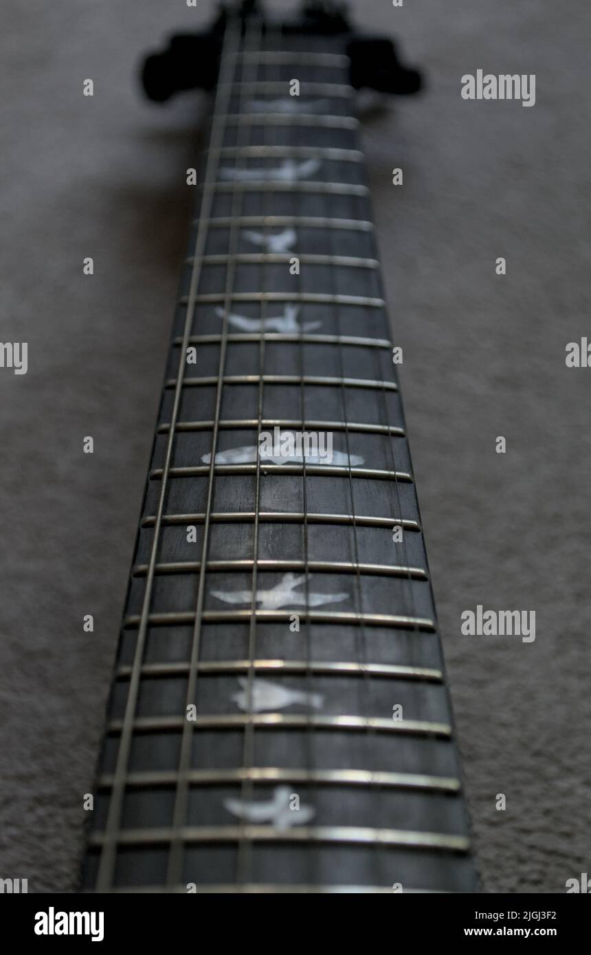Electric Guitar fretboard and strings upclose Stock Photo Alamy