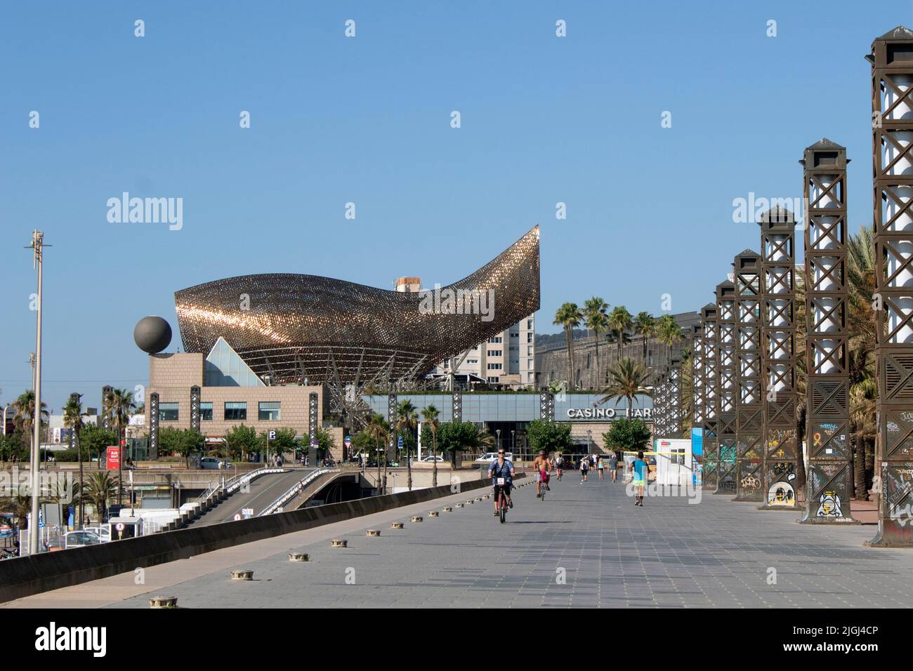 Frank Gehry Golden Fish Sculpture next to the Barcelona Casino, Catalunya Spain, Europe Stock Photo