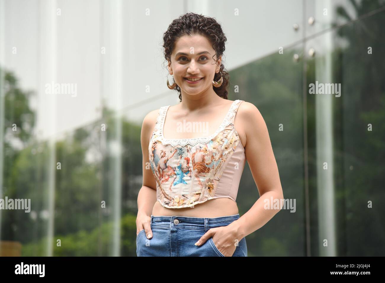New Delhi, India. 11th July, 2022. Bollywood star Taapsee Pannu who plays the titular role in Shabaash Mithu, an upcoming Indian Hindi-language biographical sports drama film based on the life of former Test and One Day International (ODI) captain of the India women's national cricket team, Mithali Raj in New Delhi. (Photo by Sondeep Shankar/Pacific Press) Credit: Pacific Press Media Production Corp./Alamy Live News Stock Photo