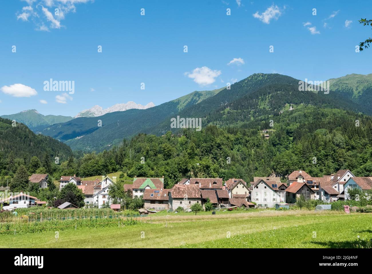 View of the old alpine village of Povolaro in the italian region of Friuli Stock Photo