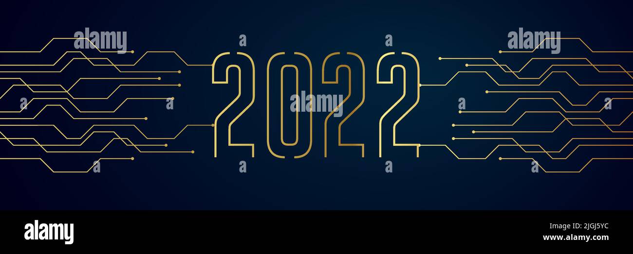 circuit board electronics digital technology banner 2022 blue gold ...