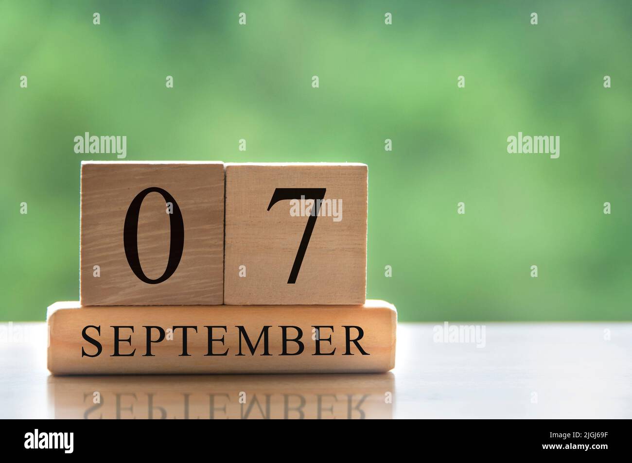 September 7 calendar date text on wooden blocks with copy space for ...