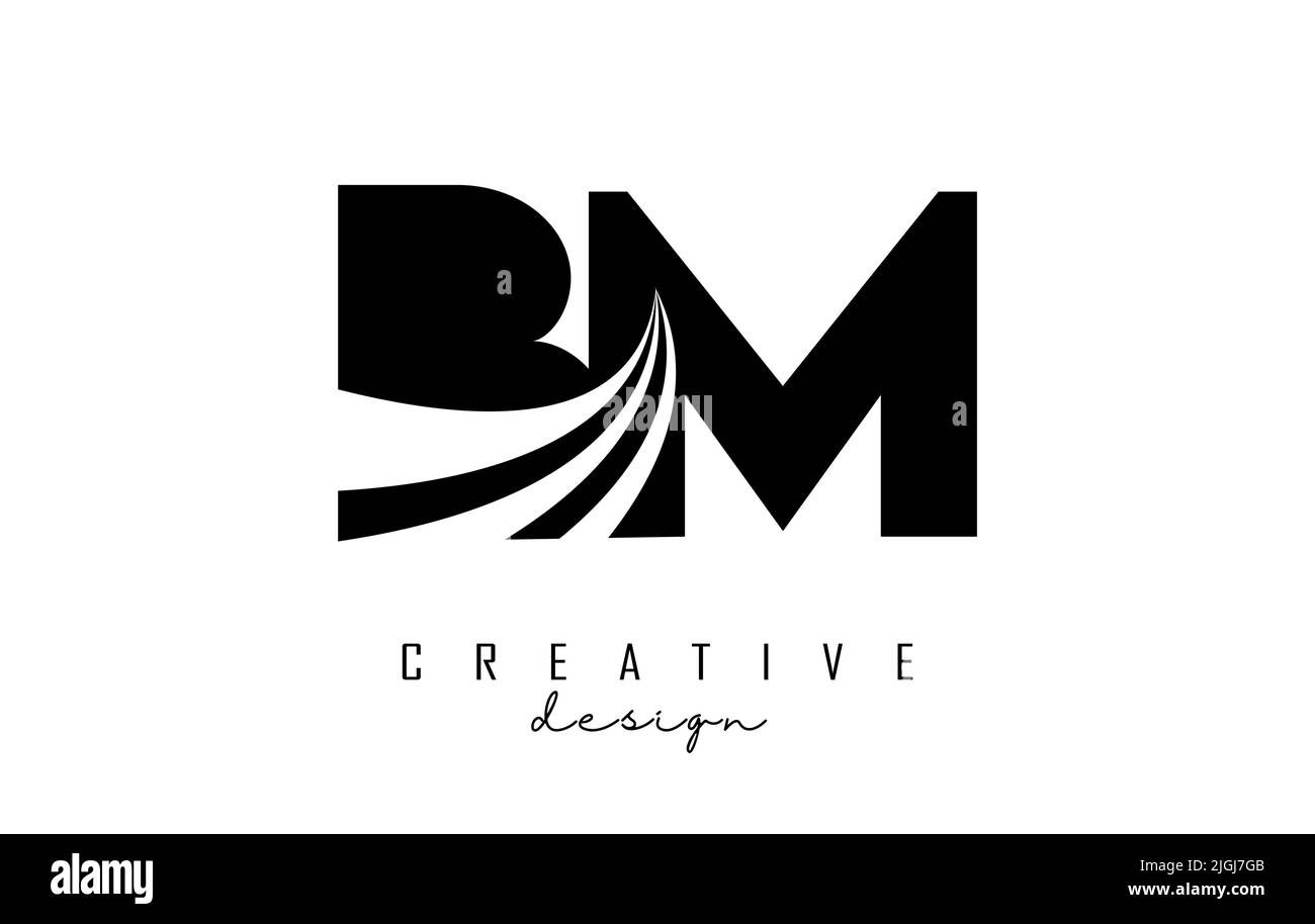 Creative black letter BM b m logo with leading lines and road concept design. Letters with geometric design. Vector Illustration with letter and creat Stock Vector