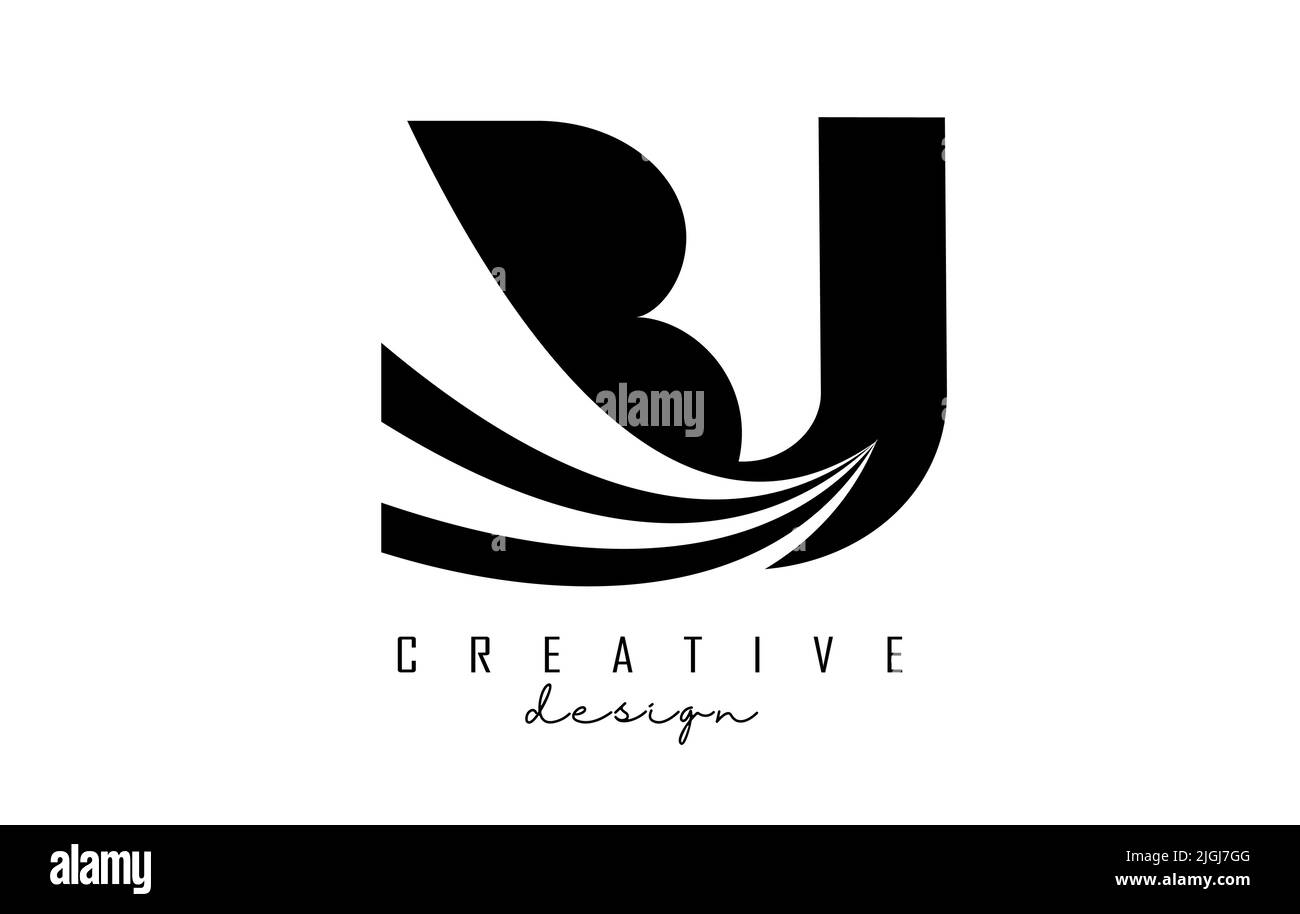 Creative black letter Bj b j logo with leading lines and road concept ...