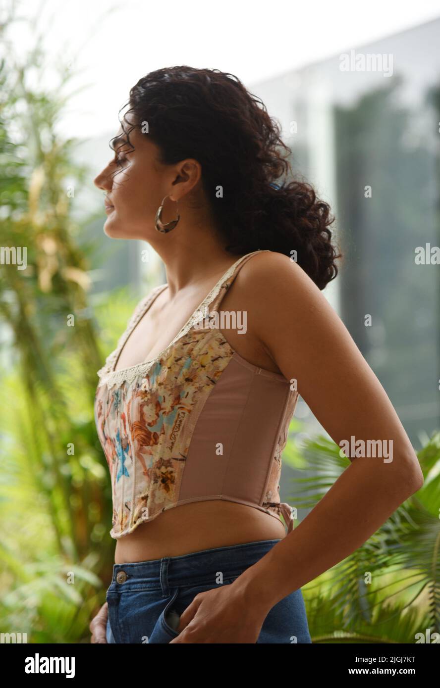 July 11, 2022, New Delhi, India: Bollywood star Taapsee Pannu who plays the titular role in Shabaash Mithu, an upcoming Indian Hindi-language biographical sports drama film based on the life of former Test and One Day International (ODI) captain of the India women's national cricket team, Mithali Raj in New Delhi. (Credit Image: © Sondeep Shankar/Pacific Press via ZUMA Press Wire) Stock Photo