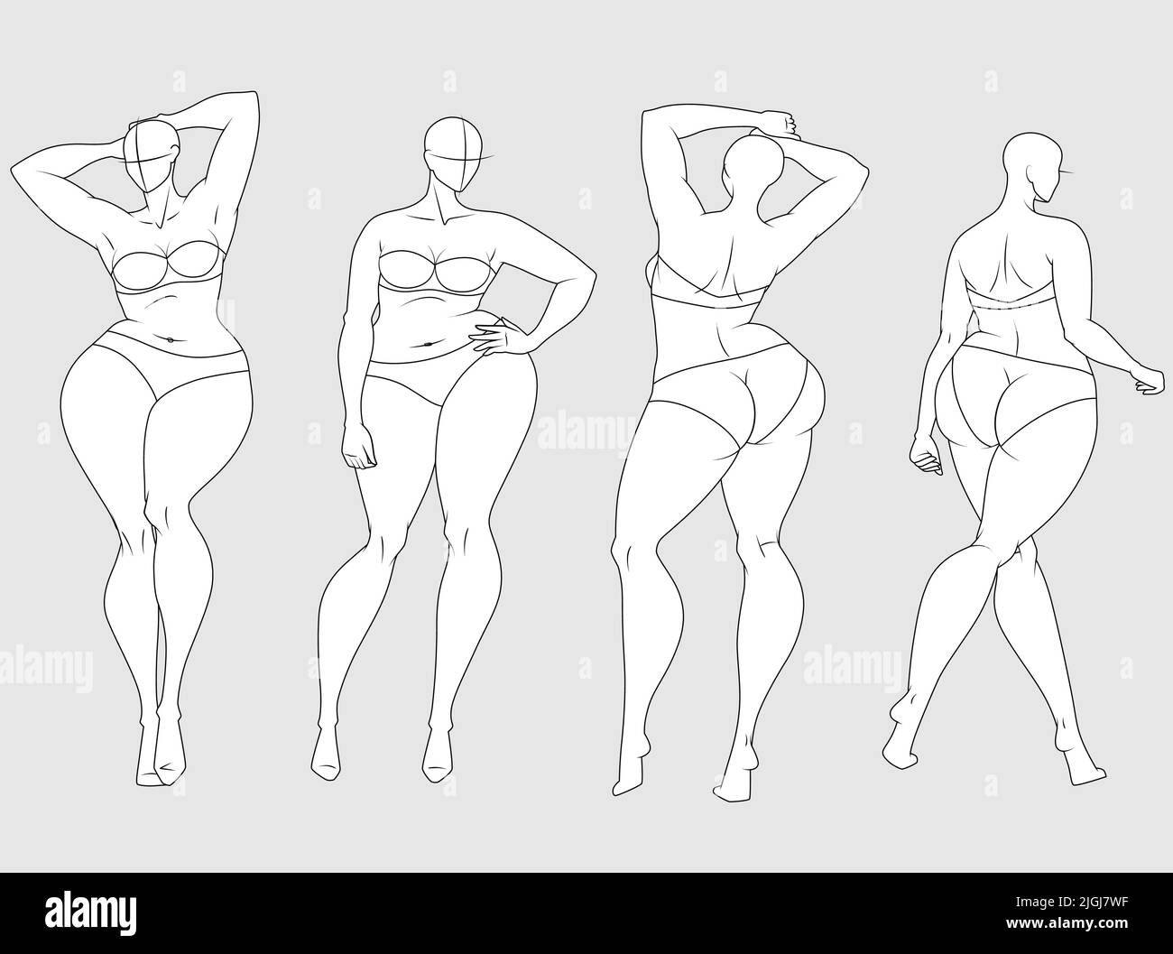 Plus Size Fashion Figure Templates. Exaggerated Croquis for Fashion Design and Illustration Stock Vector