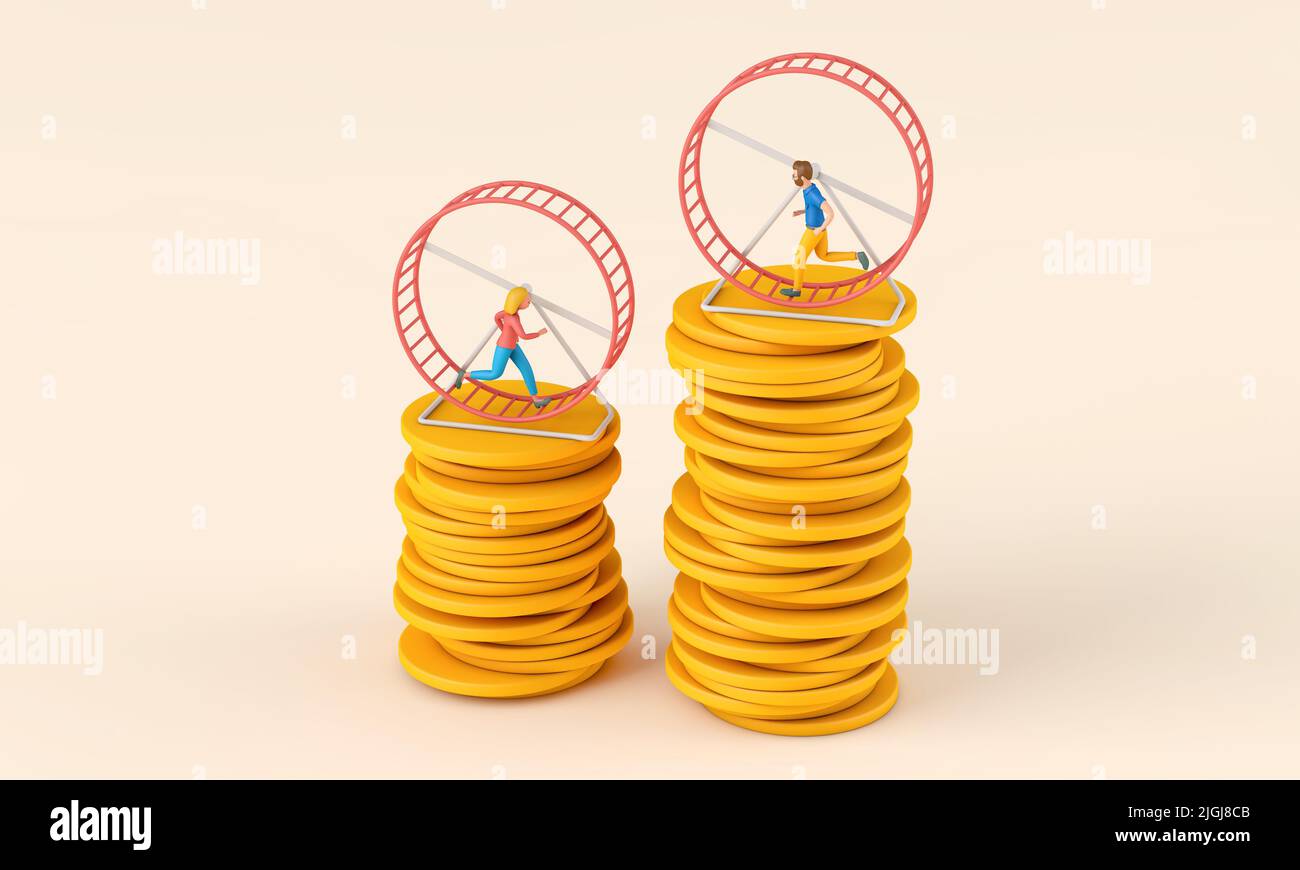 Office worker running in a loop on a hamster wheel. Business rat race concept. 3D Rendering Stock Photo
