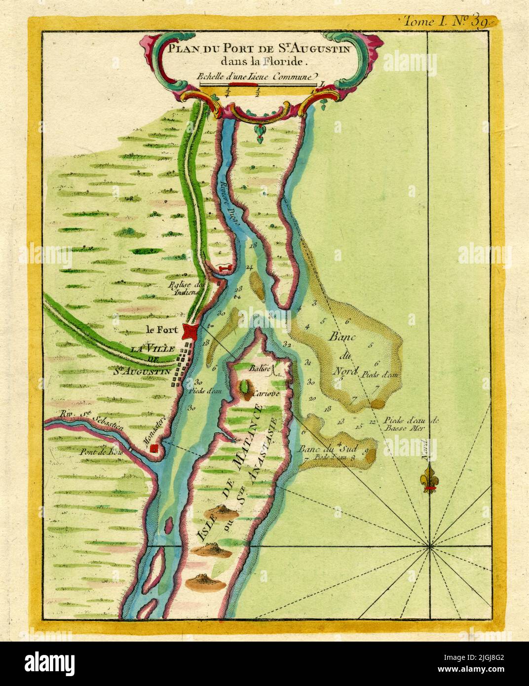 French Map of St. Augustine, Florida 1764, by Jacques Nicolas Bellin Stock Photo