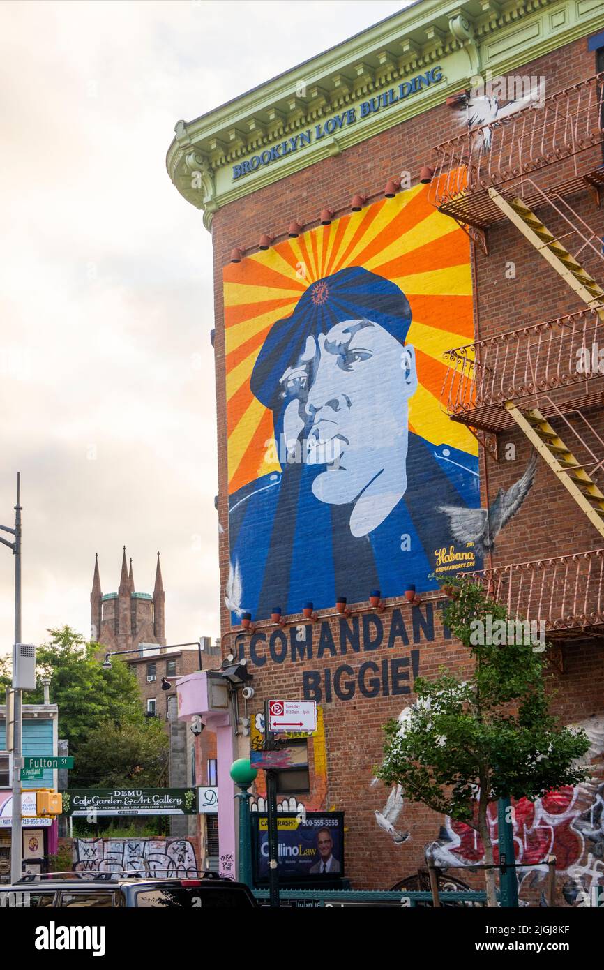 Comandante Biggie Smalls public wall mural in Fort Greene Brooklyn NYC Stock Photo