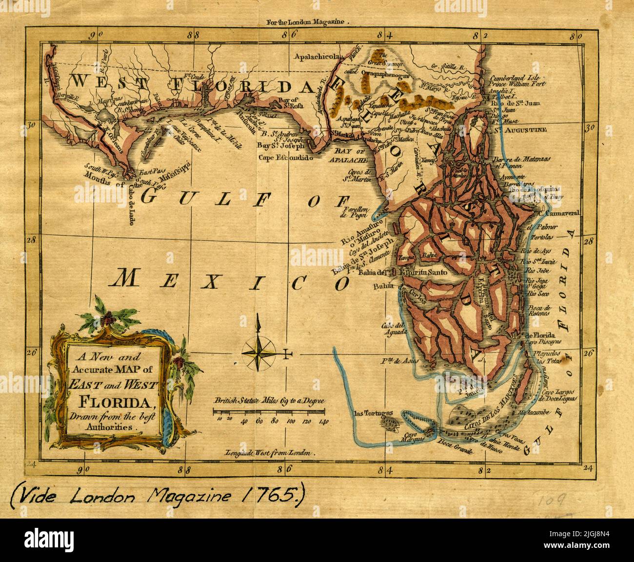 Map of East and West Florida, 1765, by J. Prockter Stock Photo