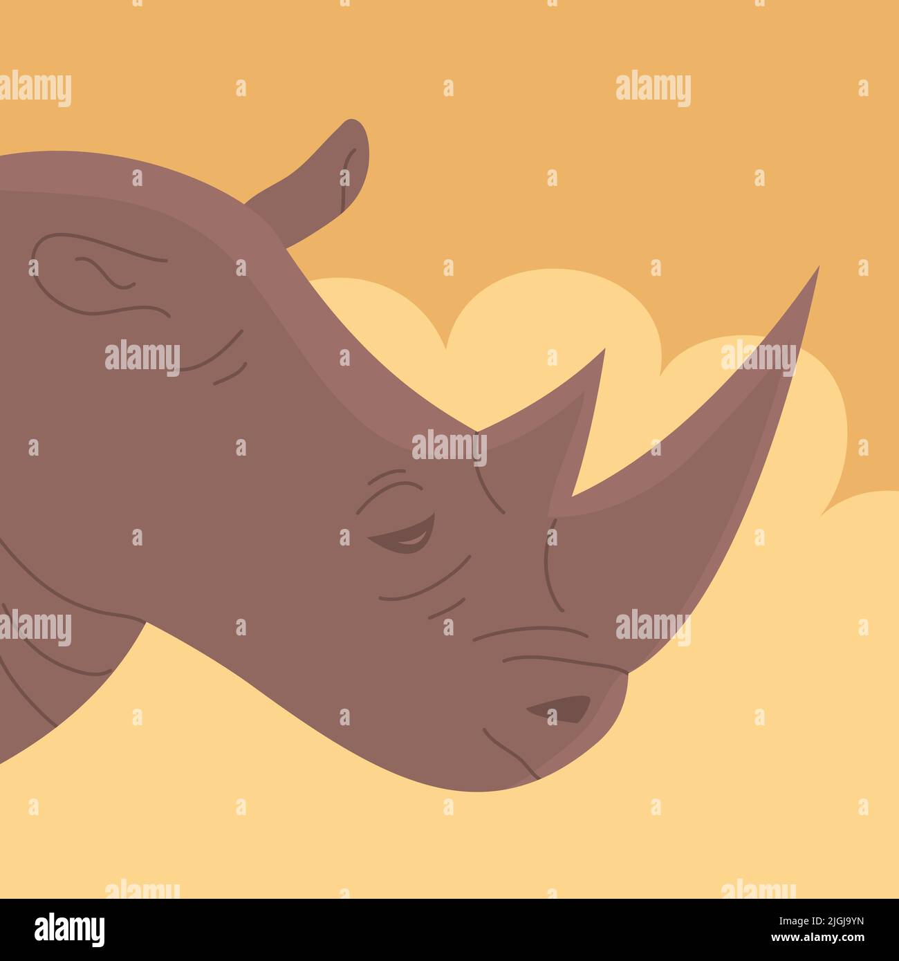 African animal rhinoceros. Head portrait. Large herbivorous mammal with