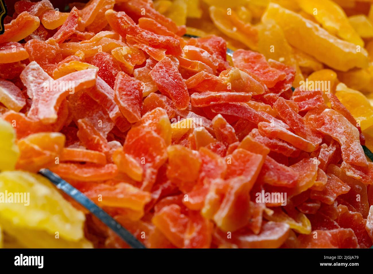 Pieces Of Dry Candied Fruits For Background Stock Photo Alamy