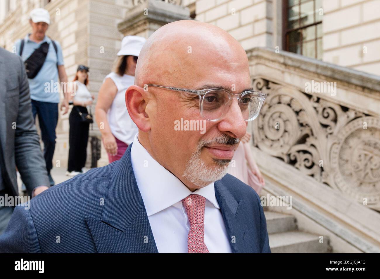 London, UK. 11th July, 2022. Conservative Party leadership hpeful and Chancellor of the Exchequer Nadhim Zahawi arrives at the Churchill War Rooms in Westminster to take part in unveiling of the tax cut manifesto event organised by Conservative Way Forward campaigning group. The detailed timetable of the contest to find Boris Johnson's successor following his resignation as the leader of the Conservative Party will be set following the election of a new 1922 Committee executive on Monday evening. Credit: Wiktor Szymanowicz/Alamy Live News Stock Photo