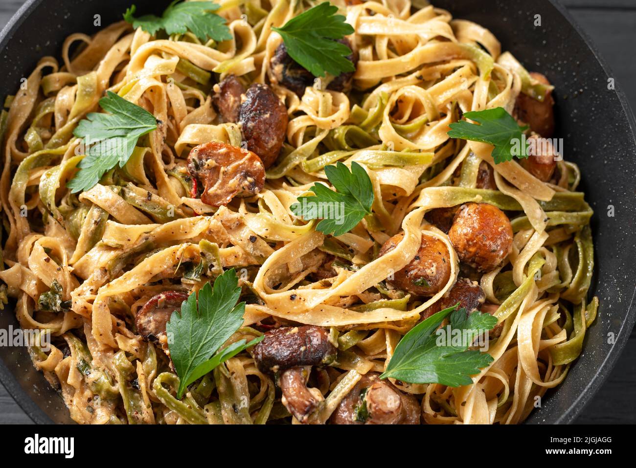 Homemade Italian fettuccini or alfredo pasta, also called Funghi