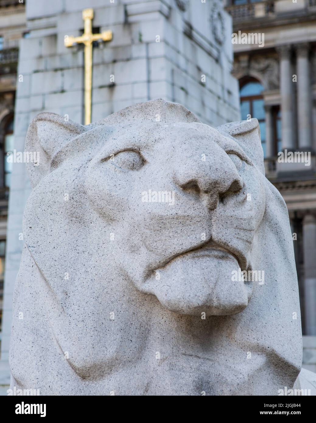 Glasgow, Scotland October 15th 2021 One of the lion sculptures of