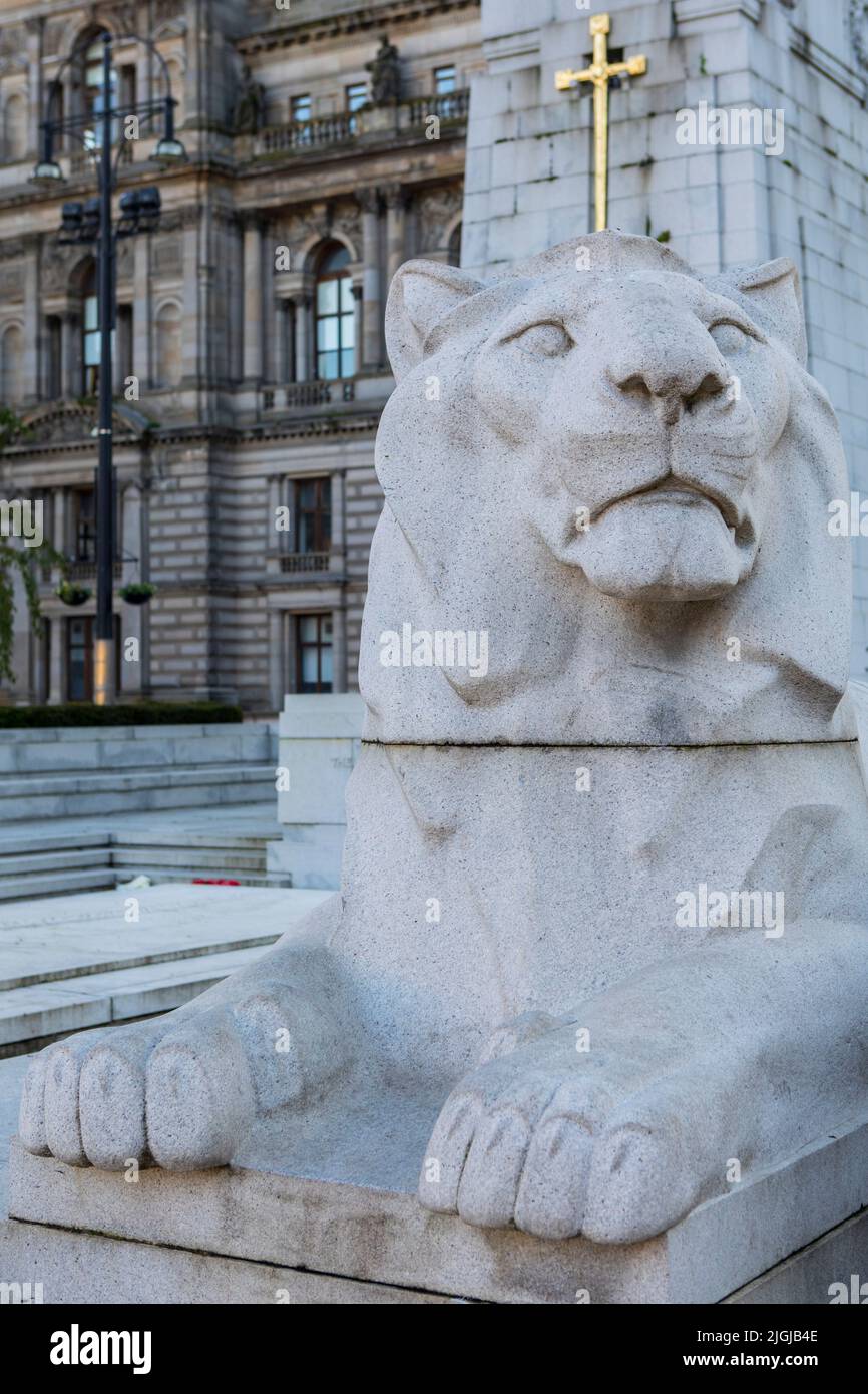 Glasgow, Scotland October 15th 2021 One of the lion sculptures of