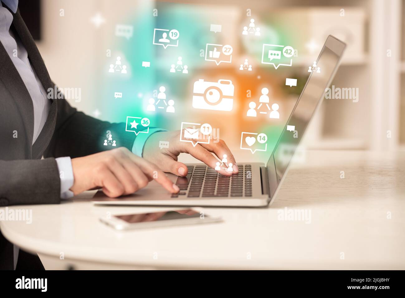 Young person surfing on social media network Stock Photo