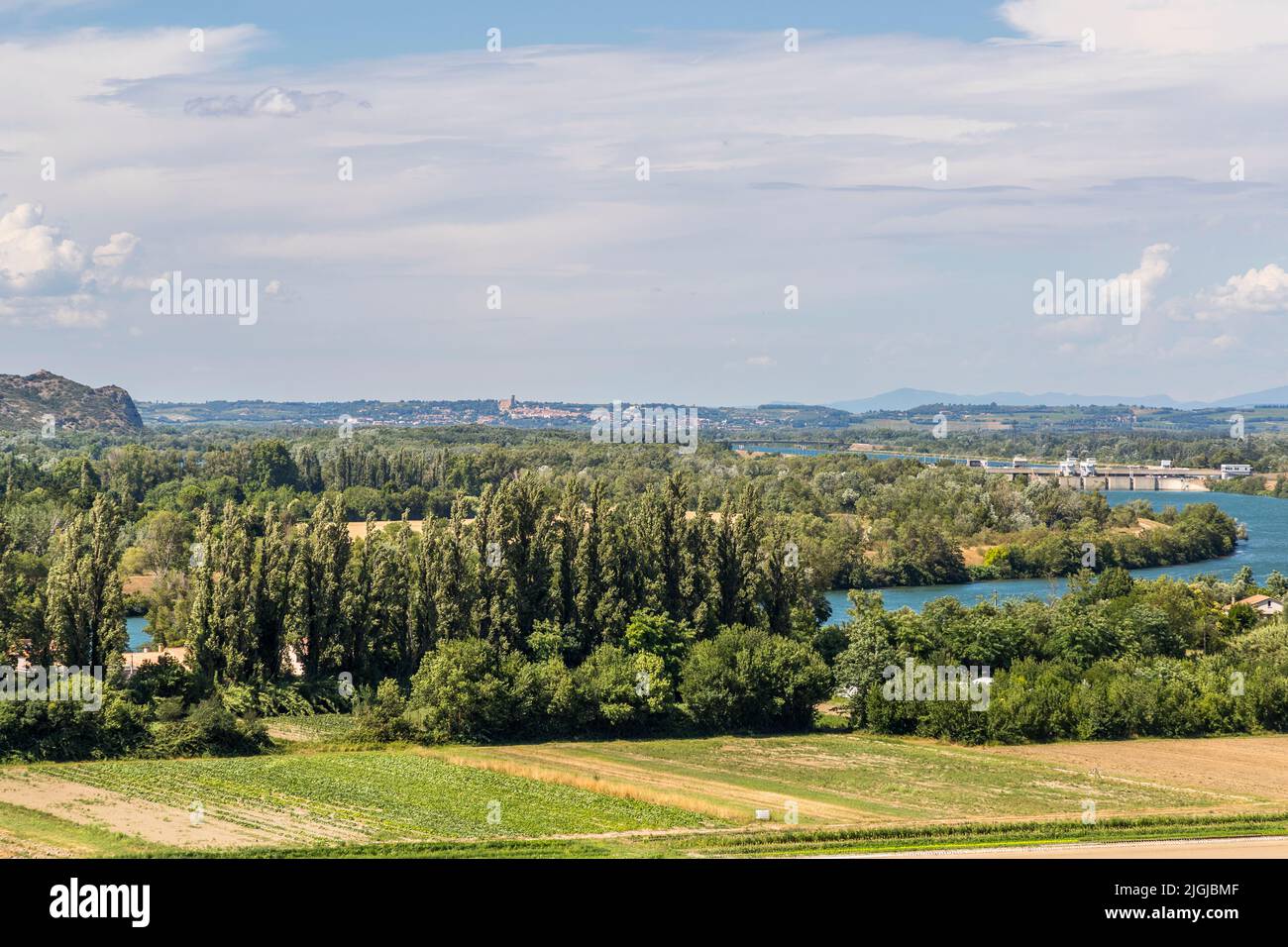 From Avignon, the famous Châteauneuf-du-Pape vineyard can be seen on the horizon . Avignon, France Stock Photo