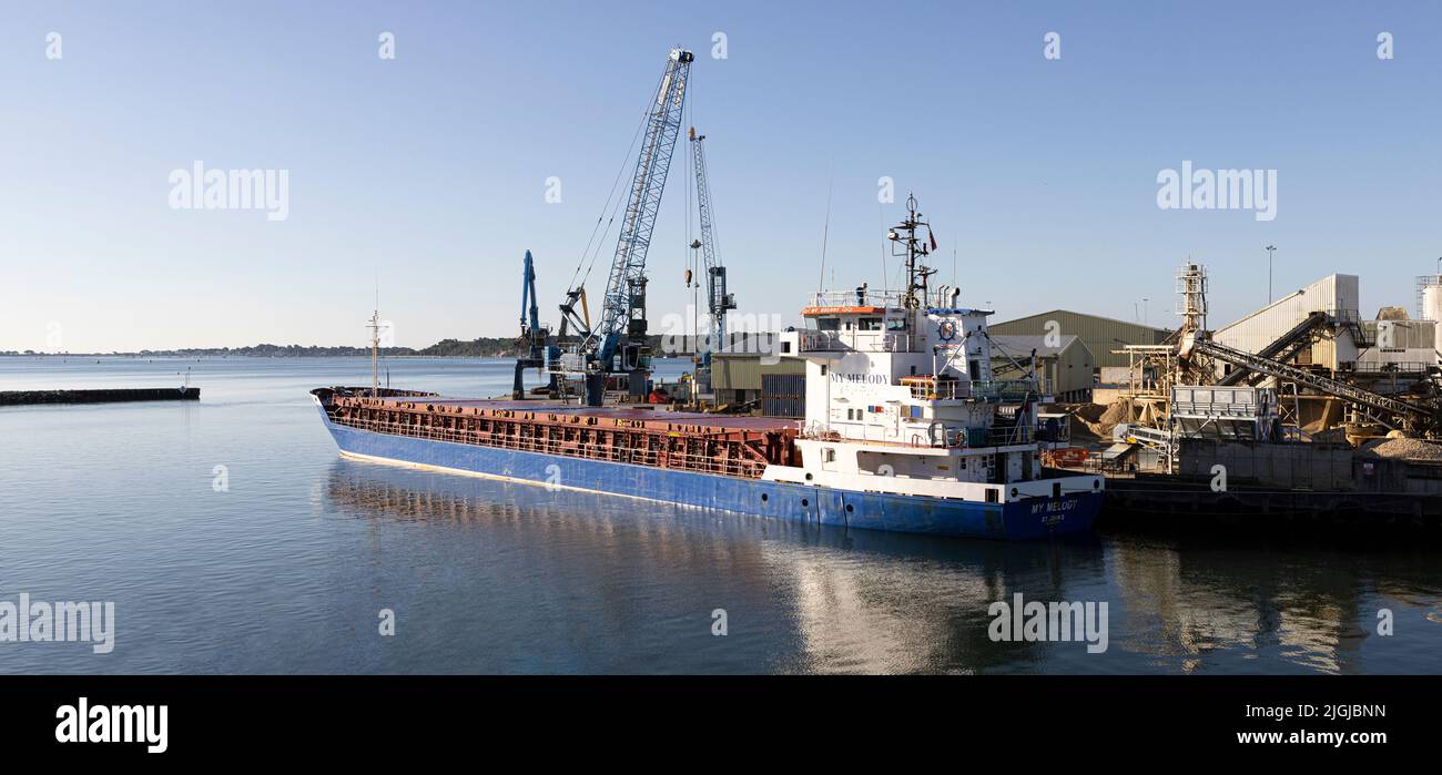 Poole, Dorset, England, July 9, 2022  MY Melody a General Cargo ship moored in Poole Harbour. Stock Photo