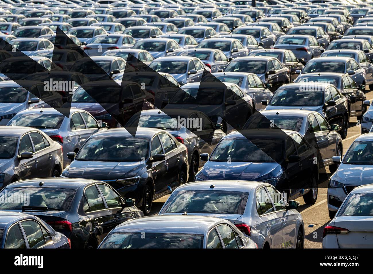 The concept of a decline in car production or prices. Manufacturing