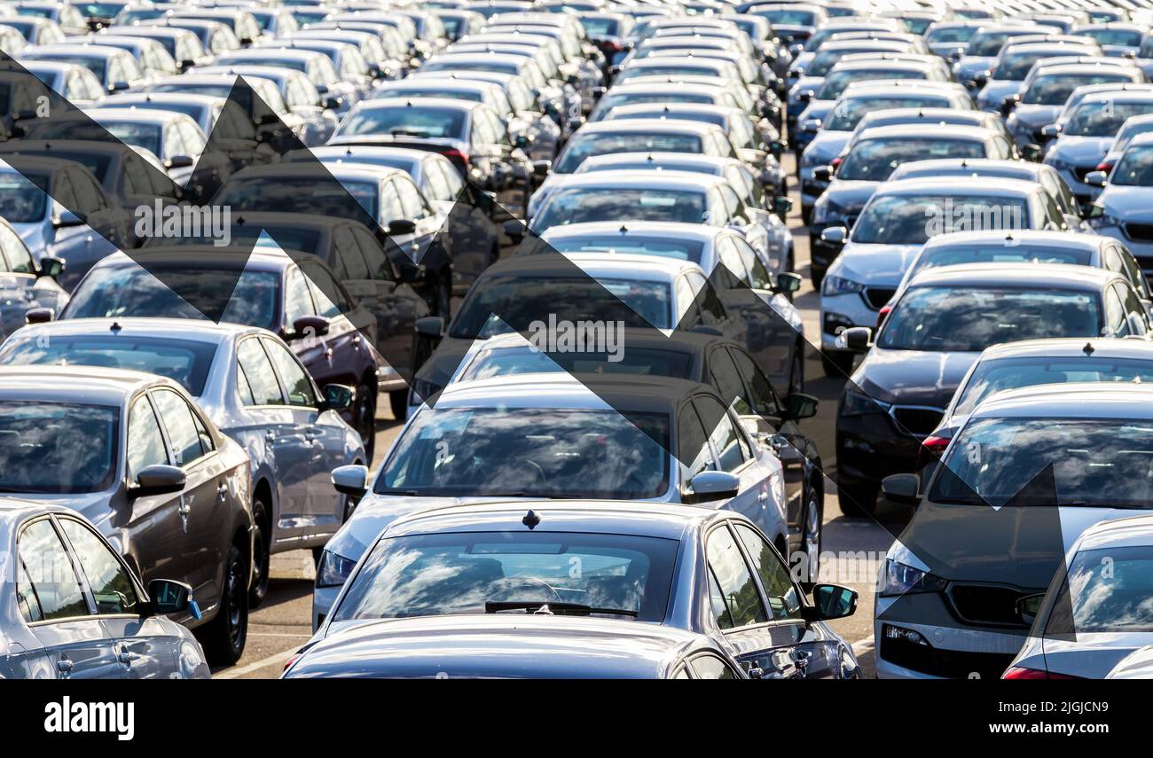 The concept of a decline in car production or prices. Manufacturing