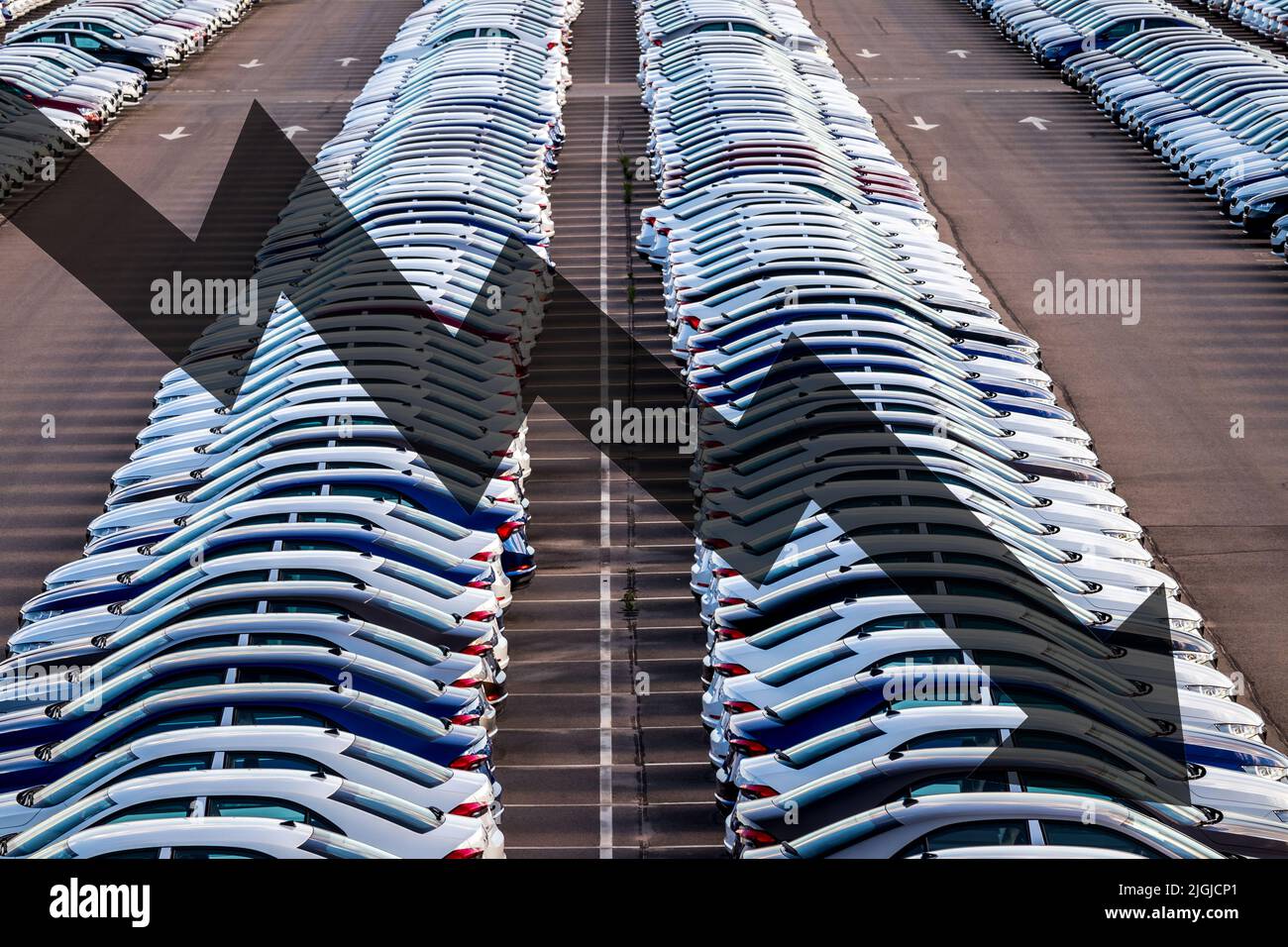 The concept of a decline in car production or prices. Manufacturing