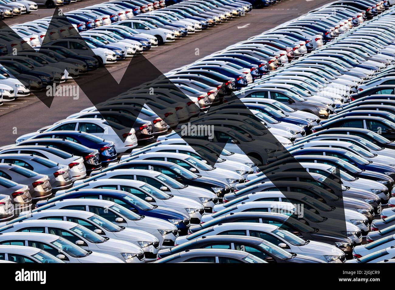 The concept of a decline in car production or prices. Manufacturing