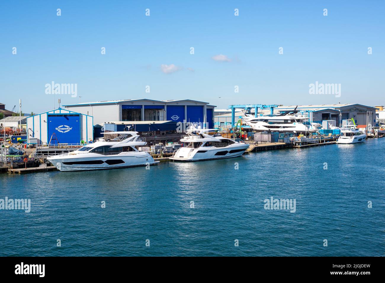 Sunseekers luxury yacht boatyard, Poole Docks, Poole, Dorset, UK Stock Photo