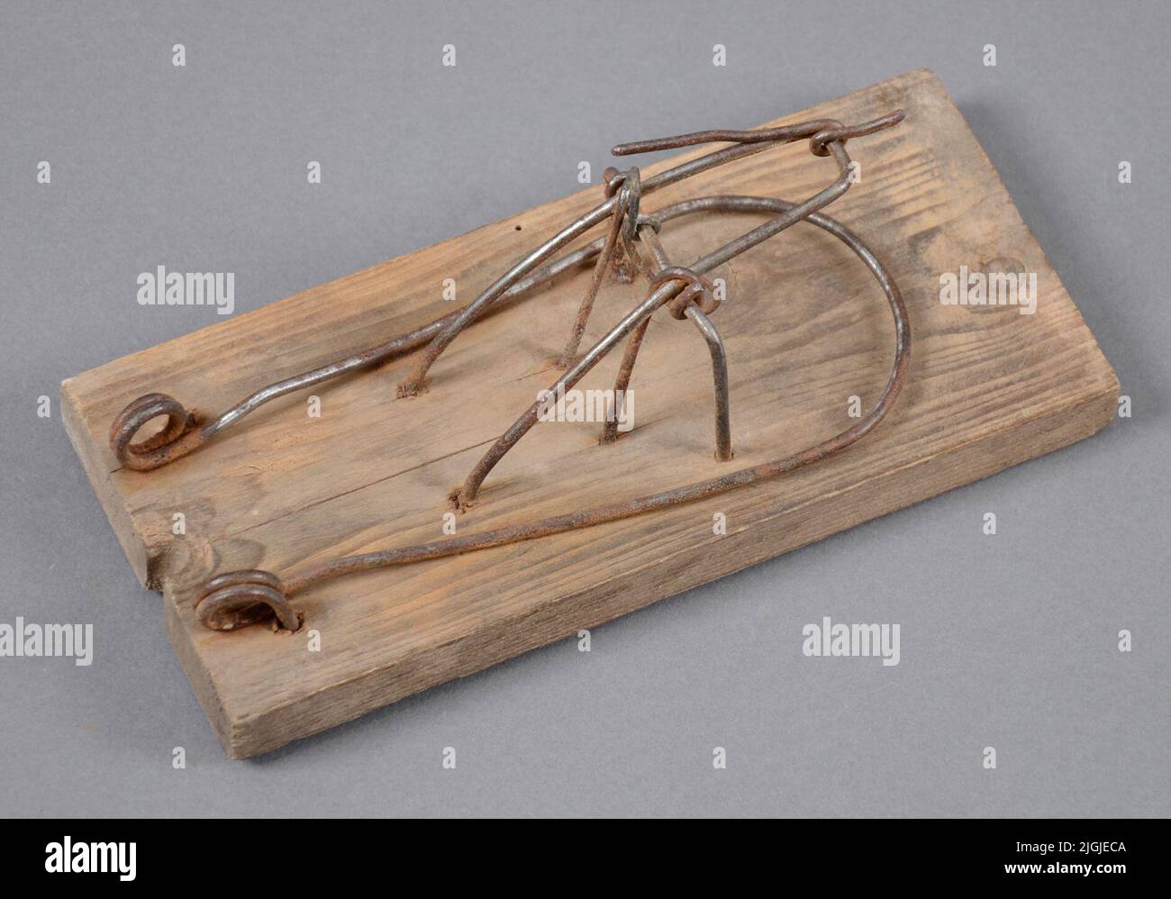 Fälla Trap, rat trap, trap. Wooden plate with spring construction of steel. The house built about 1920 and the donor bought it 1970. gift 2016-04-17 by Roland Gustafsson, Lösen. Stock Photo