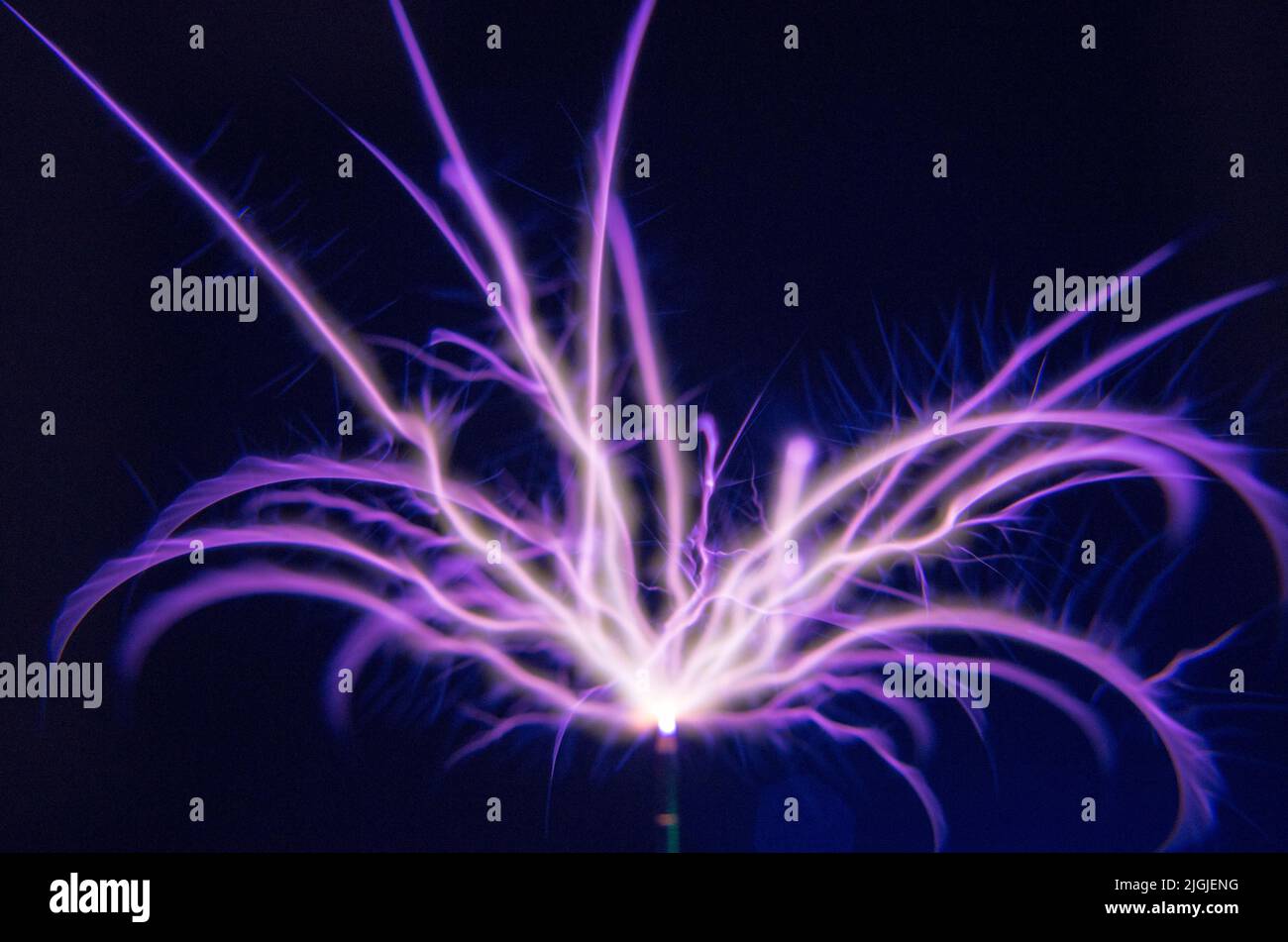 Lightning from a Tesla coil. Stock Photo