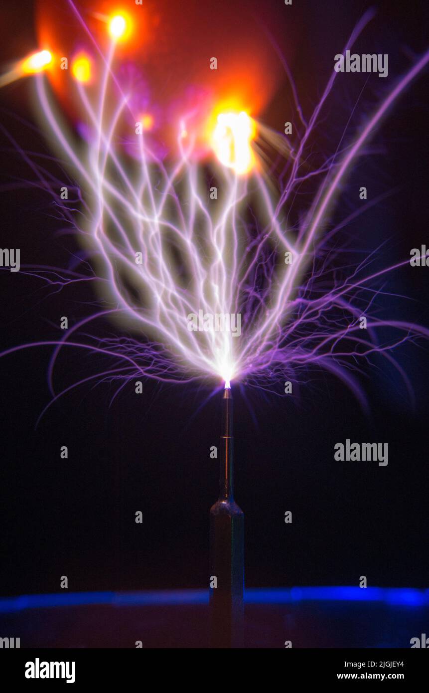 Lightning from a Tesla coil. Stock Photo