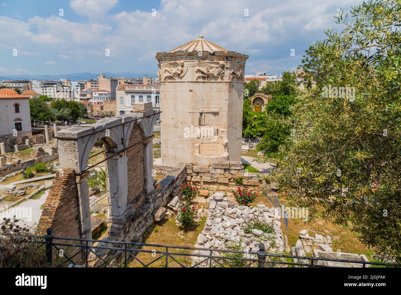 Athens, Greece: May 07, 2022: Tower of Winds or Aerides in Roman Agora, Athens, Greece. Stock Photo