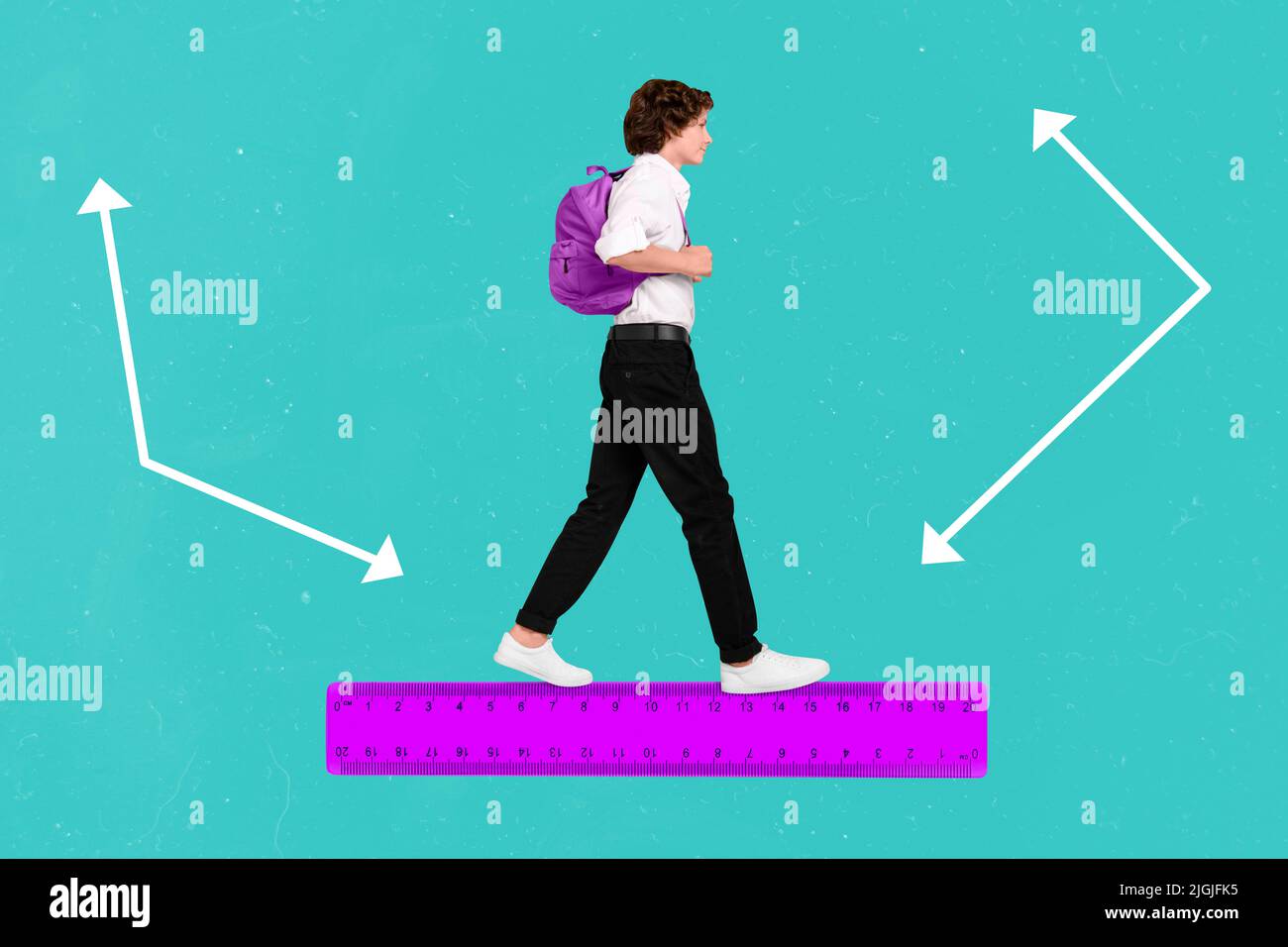 Advertisement banner collage of school boy step on ruler courses ...