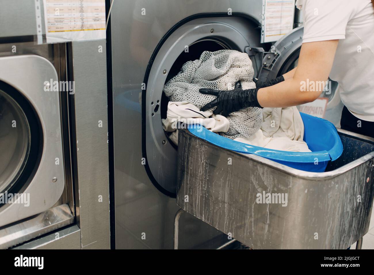 Dry cleaning put in washing machine clothes. Clean cloth chemical