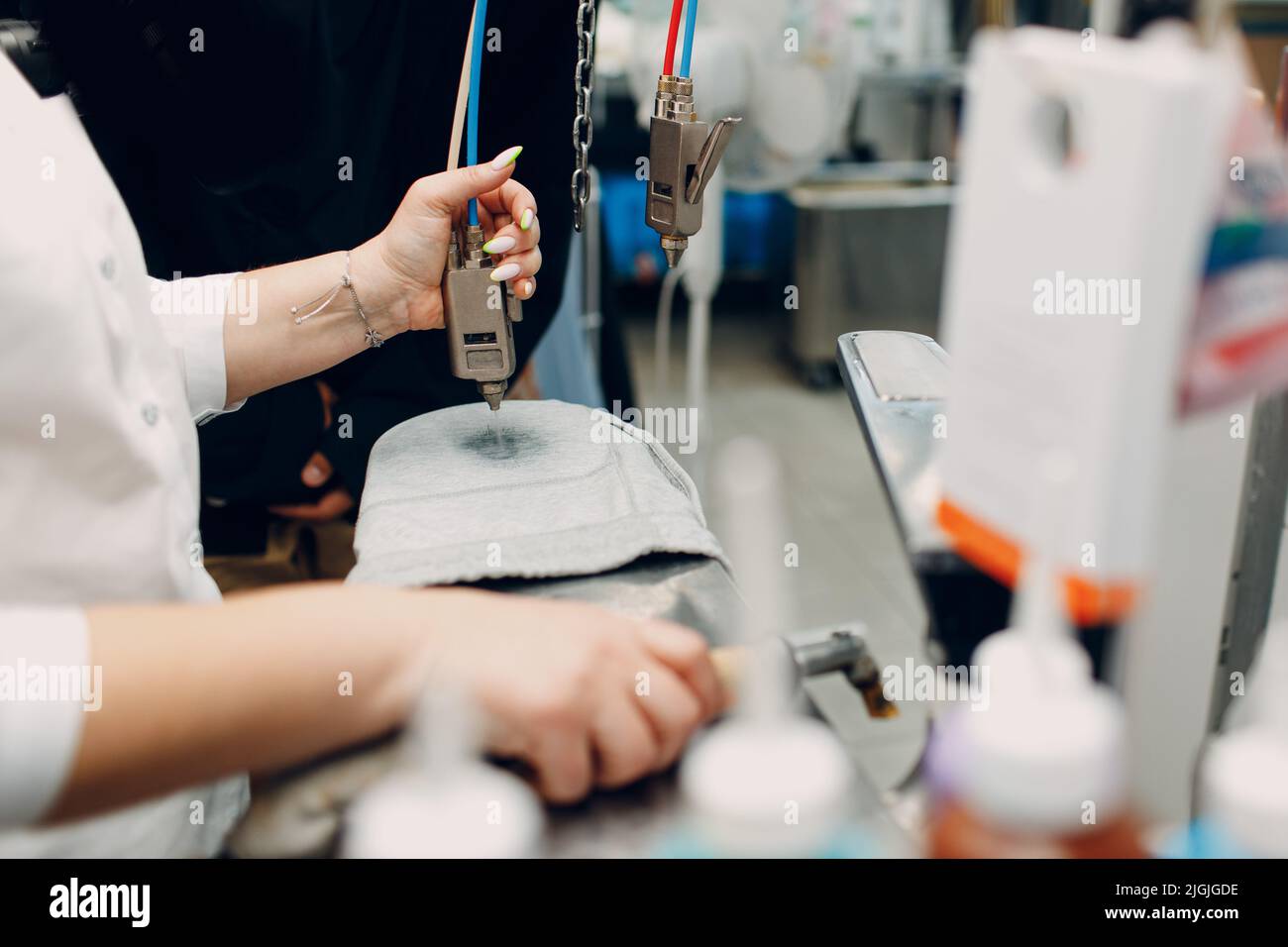 Dry cleaning clothes and removing dirty spot pollution. Clean cloth